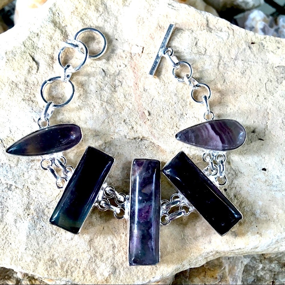 Rainbow Fluorite Bold Rectangular Link Bracelet N… - image 3